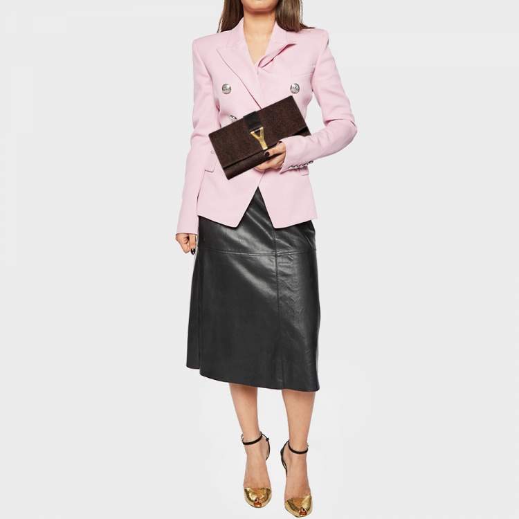 Pre Owned Yves Saint Laurent Brown Coated Fabric and Leather Belle De Jour Flap Clutch