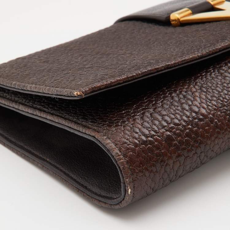 Pre Owned Yves Saint Laurent Brown Coated Fabric and Leather Belle De Jour Flap Clutch