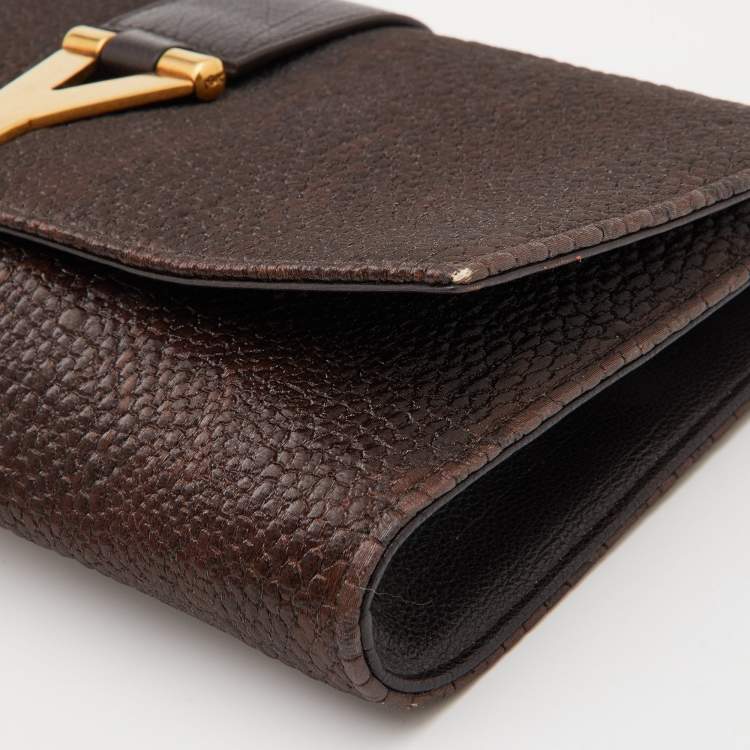 Pre Owned Yves Saint Laurent Brown Coated Fabric and Leather Belle De Jour Flap Clutch