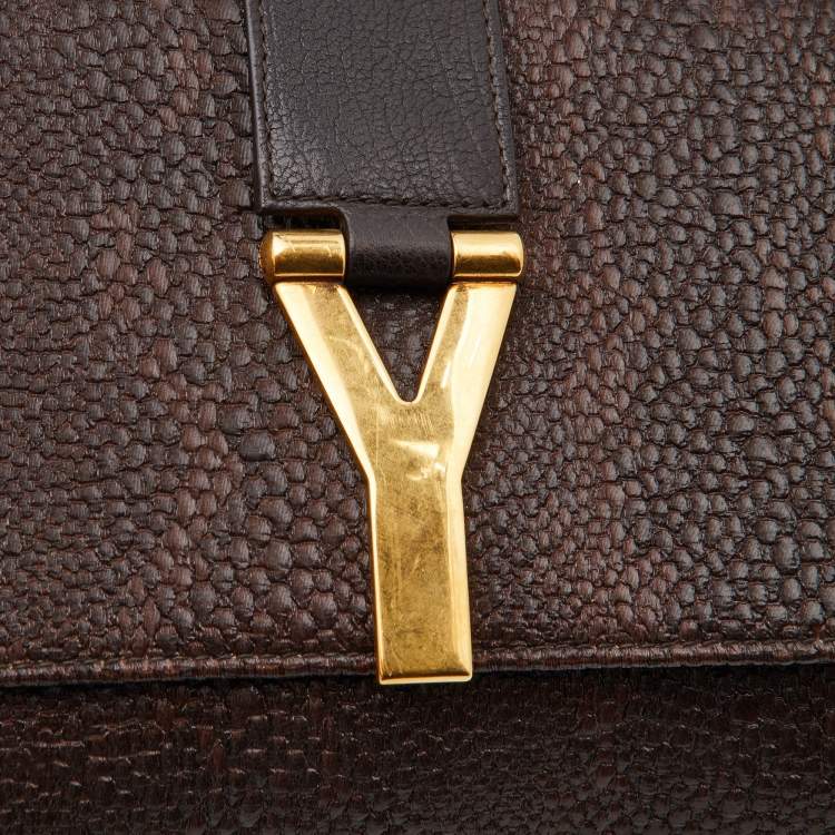 Pre Owned Yves Saint Laurent Brown Coated Fabric and Leather Belle De Jour Flap Clutch