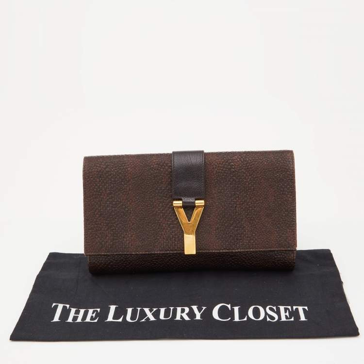 Pre Owned Yves Saint Laurent Brown Coated Fabric and Leather Belle De Jour Flap Clutch