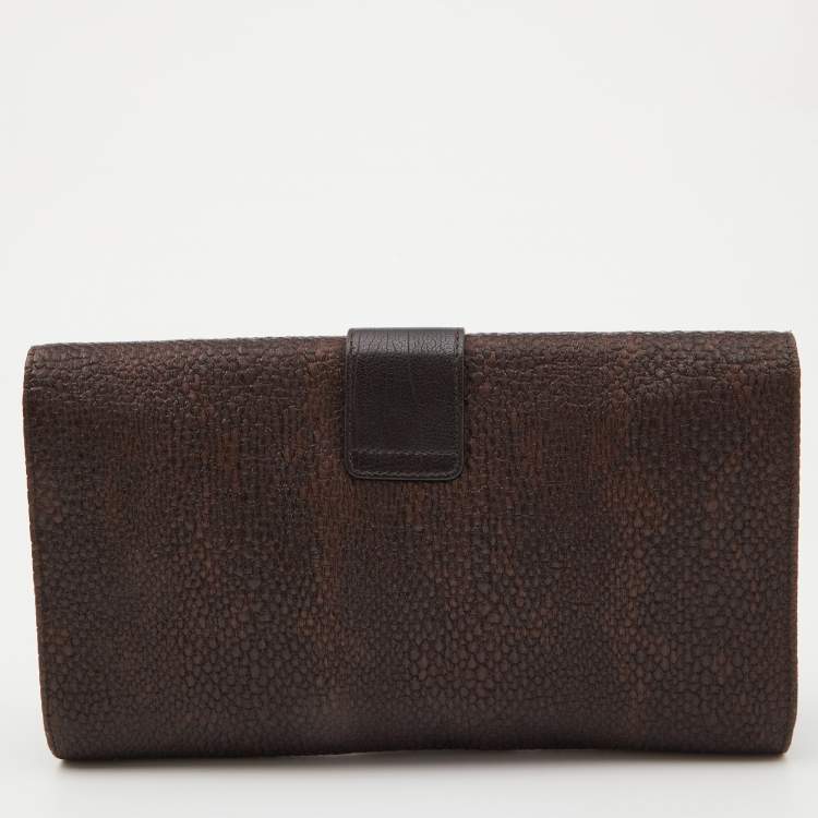 Pre Owned Yves Saint Laurent Brown Coated Fabric and Leather Belle De Jour Flap Clutch