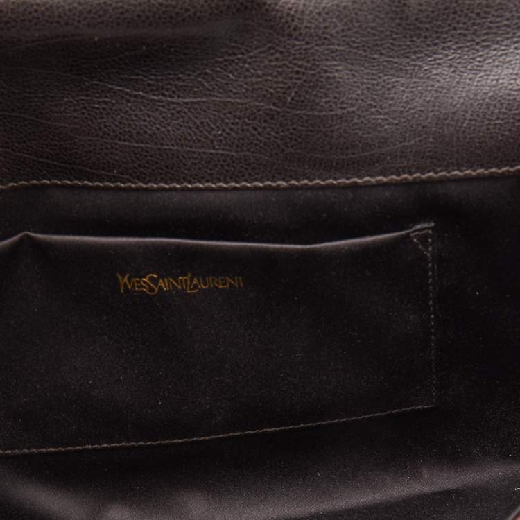 Pre Owned Yves Saint Laurent Brown Coated Fabric and Leather Belle De Jour Flap Clutch