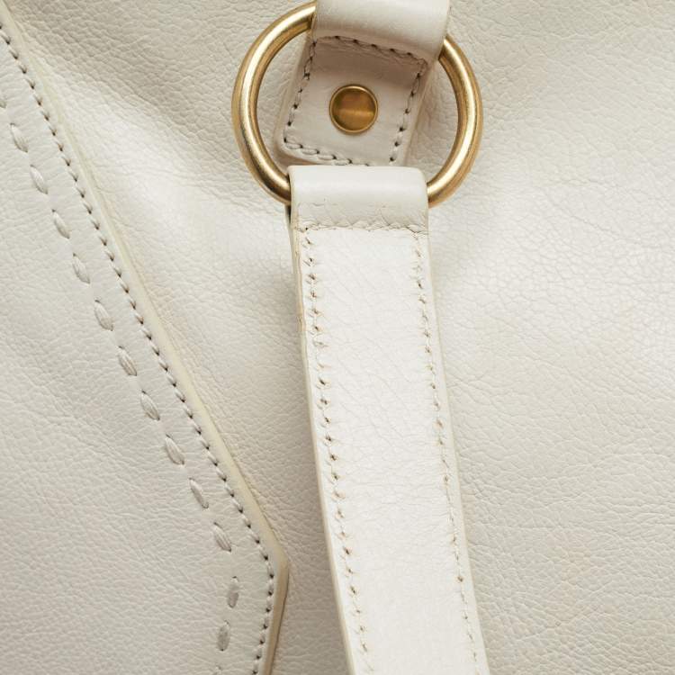 Pre Owned Yves Saint Laurent Off-White Leather Oversized Muse Bag