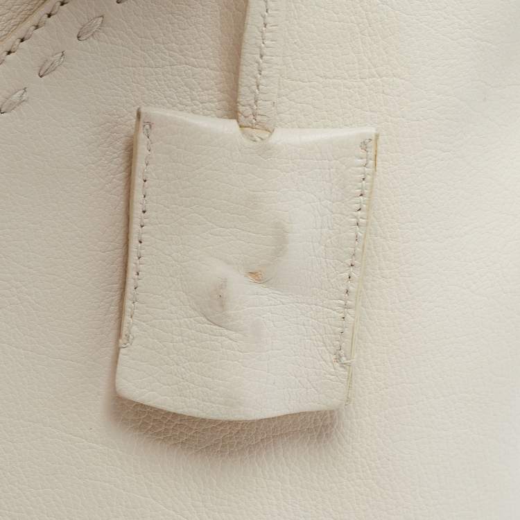 Pre Owned Yves Saint Laurent Off-White Leather Oversized Muse Bag