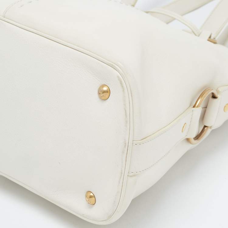 Pre Owned Yves Saint Laurent Off-White Leather Oversized Muse Bag