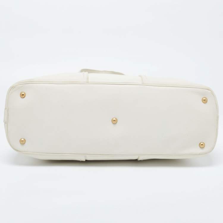 Pre Owned Yves Saint Laurent Off-White Leather Oversized Muse Bag
