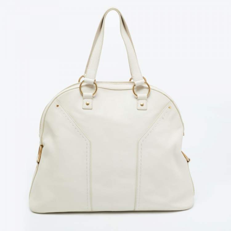 Pre Owned Yves Saint Laurent Off-White Leather Oversized Muse Bag