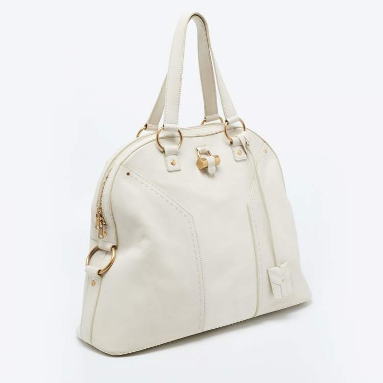 Pre Owned Yves Saint Laurent Off-White Leather Oversized Muse Bag