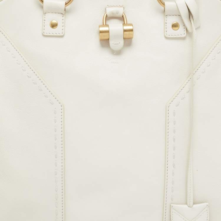 Pre Owned Yves Saint Laurent Off-White Leather Oversized Muse Bag