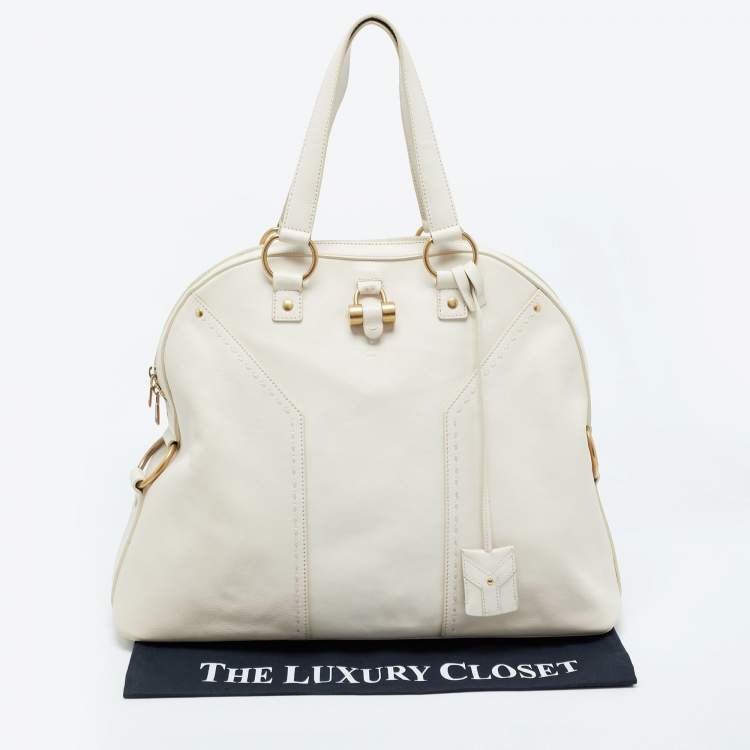 Pre Owned Yves Saint Laurent Off-White Leather Oversized Muse Bag