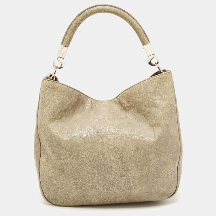 Pre Owned Yves Saint Laurent Light Green Stingray Embossed Leather Roady Hobo