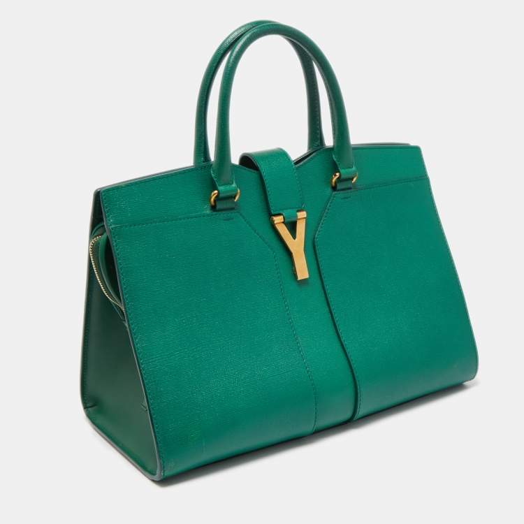Pre Owned Yves Saint Laurent Green Leather Medium Cabas Chyc Tote