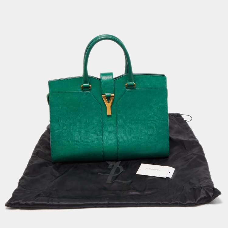 Pre Owned Yves Saint Laurent Green Leather Medium Cabas Chyc Tote