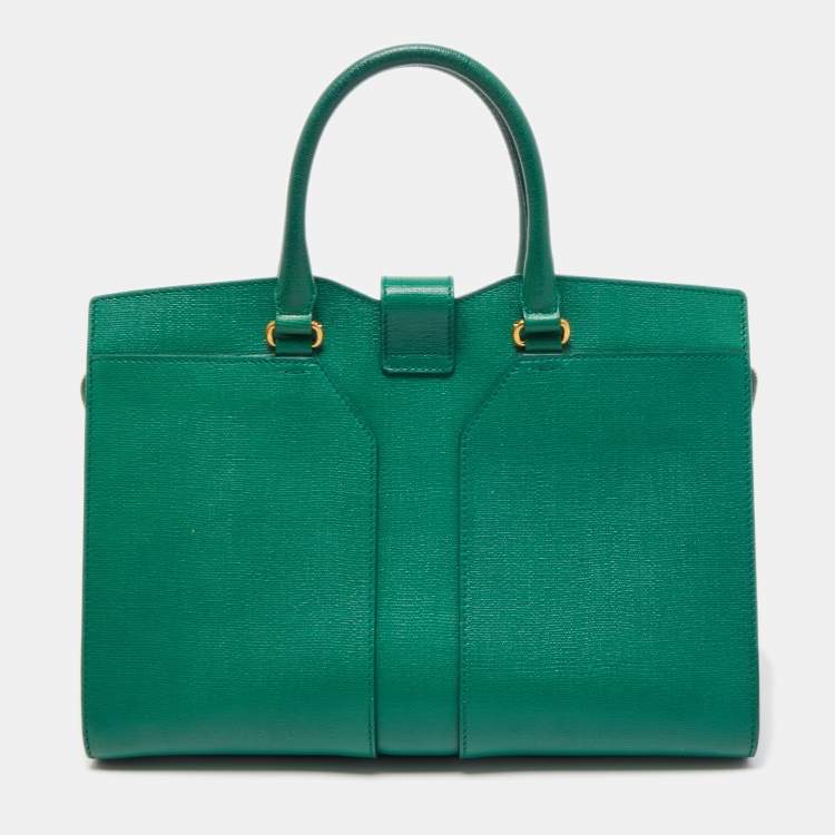 Pre Owned Yves Saint Laurent Green Leather Medium Cabas Chyc Tote