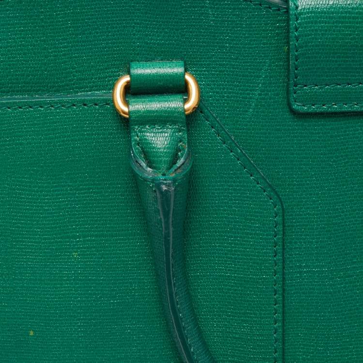 Pre Owned Yves Saint Laurent Green Leather Medium Cabas Chyc Tote