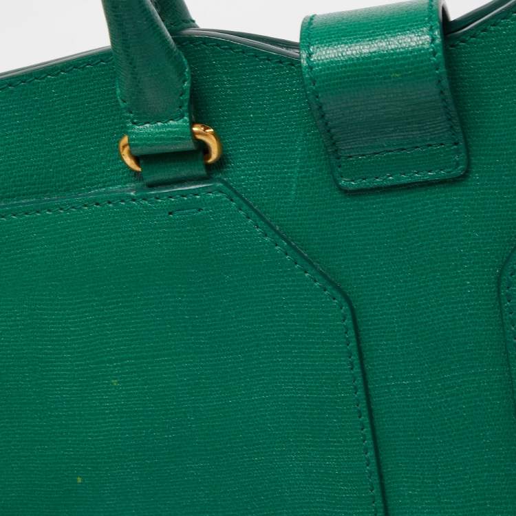 Pre Owned Yves Saint Laurent Green Leather Medium Cabas Chyc Tote