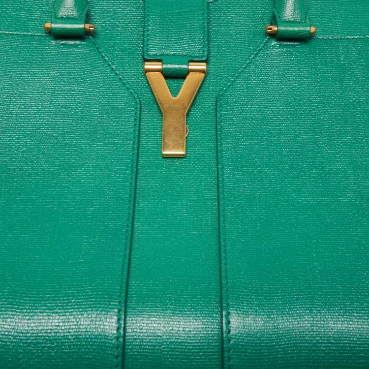Pre Owned Yves Saint Laurent Green Leather Medium Cabas Chyc Tote