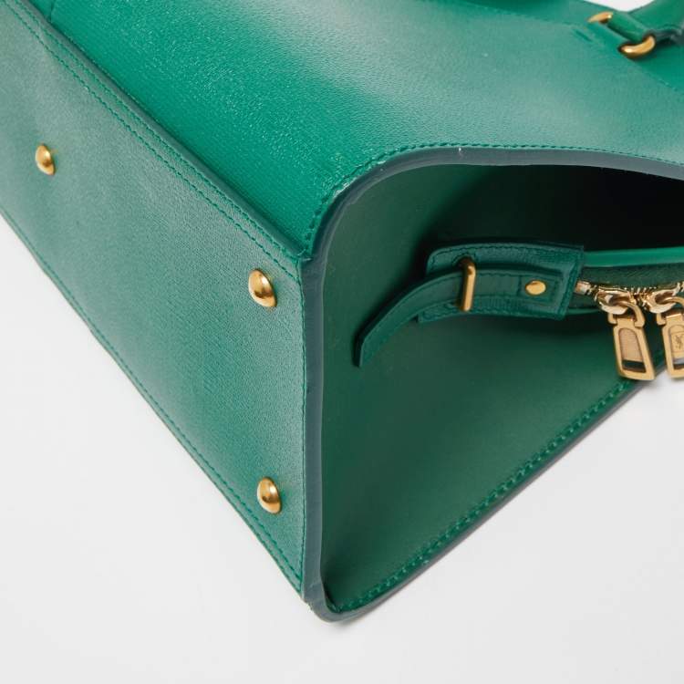 Pre Owned Yves Saint Laurent Green Leather Medium Cabas Chyc Tote