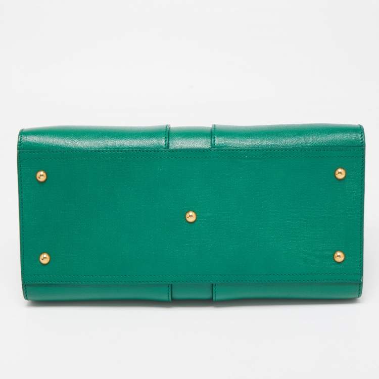 Pre Owned Yves Saint Laurent Green Leather Medium Cabas Chyc Tote