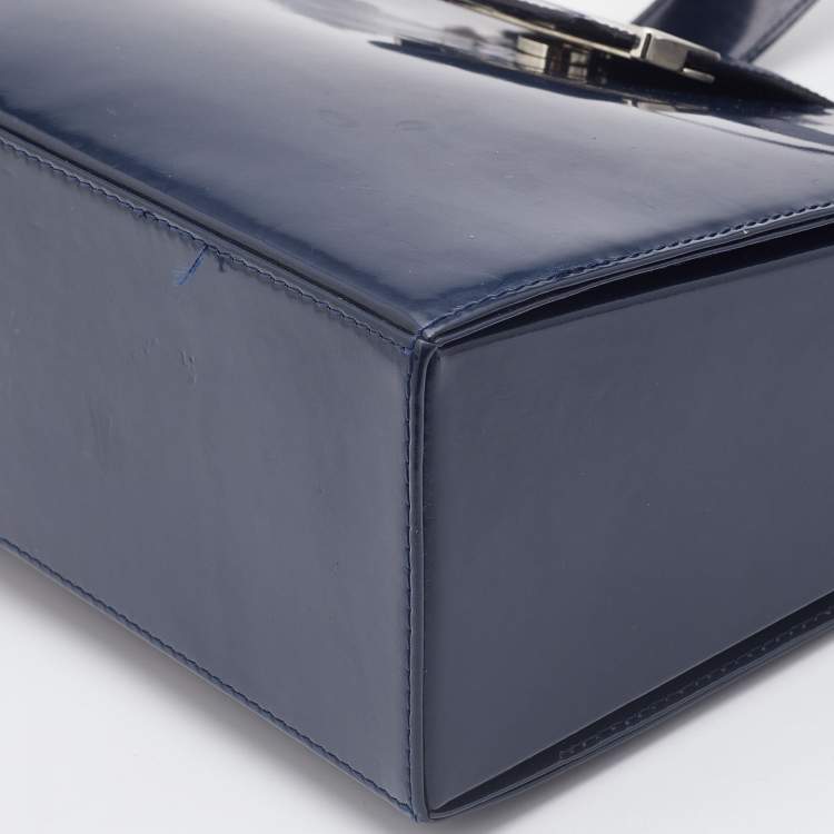 Pre Owned Yves Saint Laurent Blue Patent Vintage Tote
