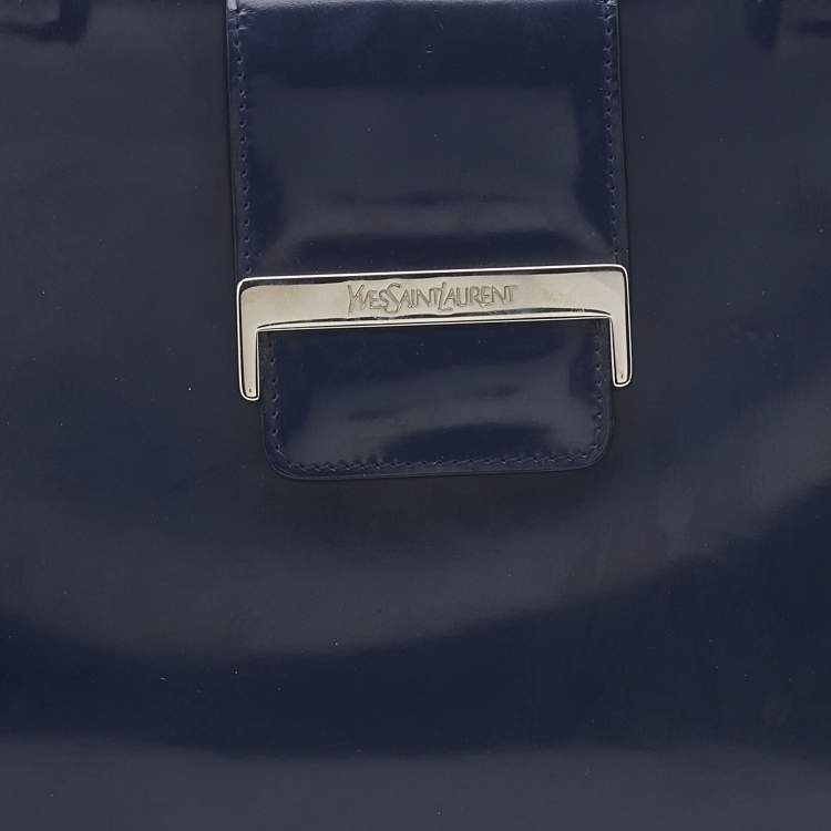 Pre Owned Yves Saint Laurent Blue Patent Vintage Tote