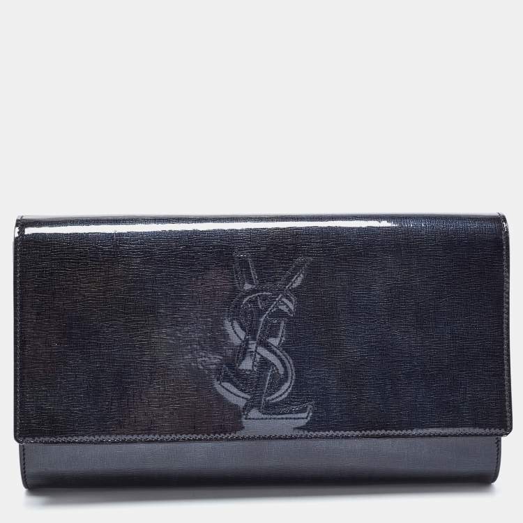 Pre Owned Yves Saint Laurent Deep Green Patent Leather Belle De Jour Flap Clutch