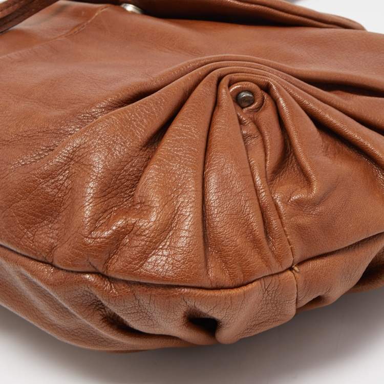 Pre Owned Yves Saint Laurent Brown Leather Pleated Hobo
