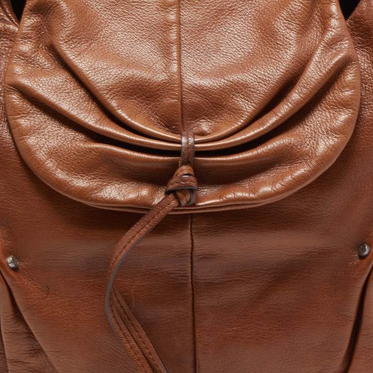 Pre Owned Yves Saint Laurent Brown Leather Pleated Hobo