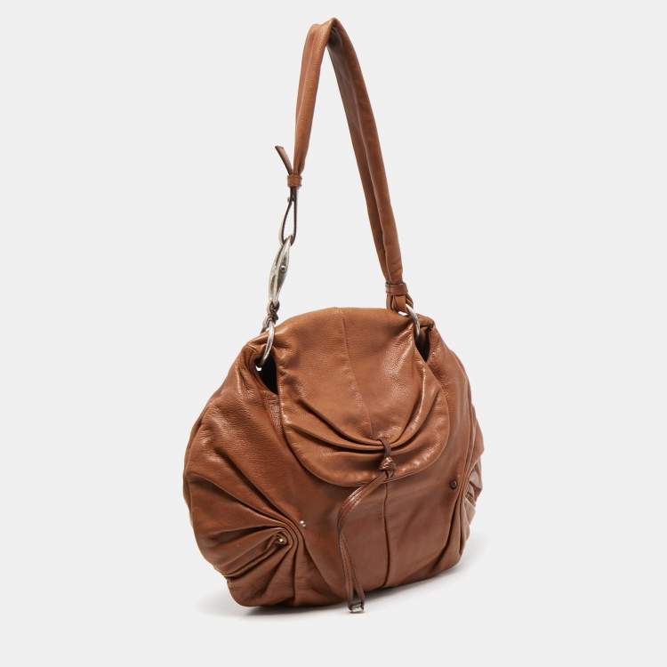 Pre Owned Yves Saint Laurent Brown Leather Pleated Hobo