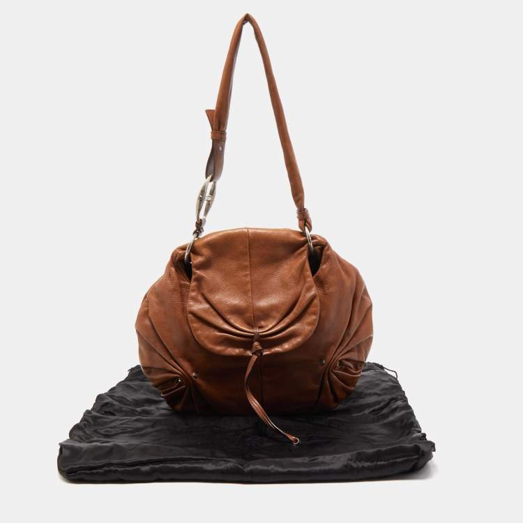 Pre Owned Yves Saint Laurent Brown Leather Pleated Hobo