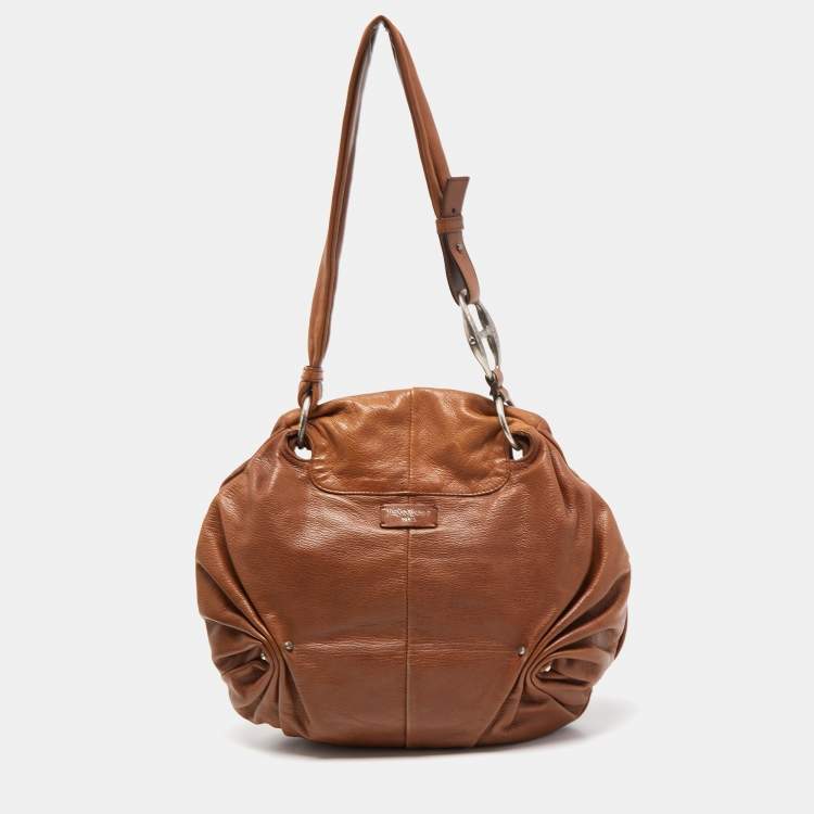 Pre Owned Yves Saint Laurent Brown Leather Pleated Hobo