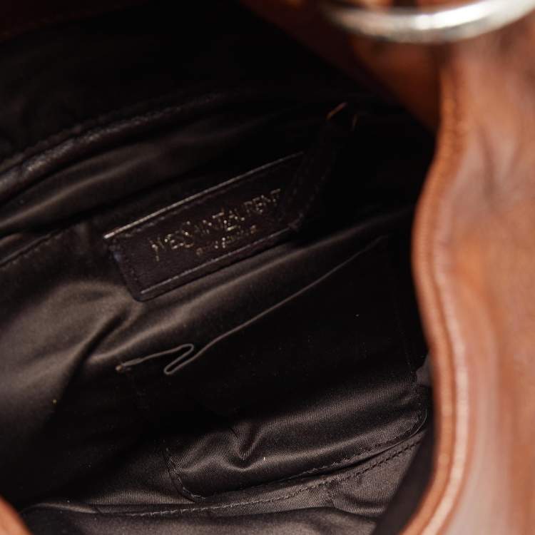 Pre Owned Yves Saint Laurent Brown Leather Pleated Hobo