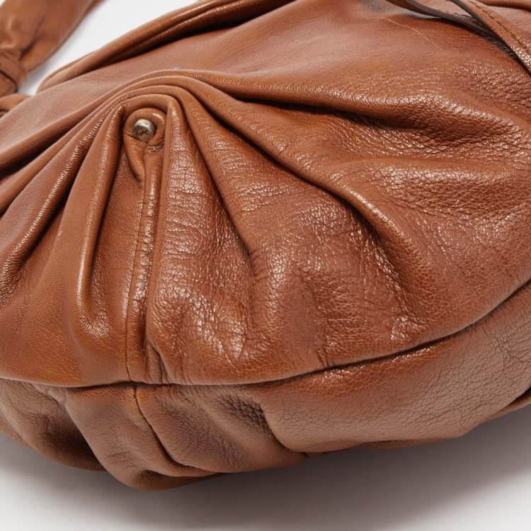 Pre Owned Yves Saint Laurent Brown Leather Pleated Hobo