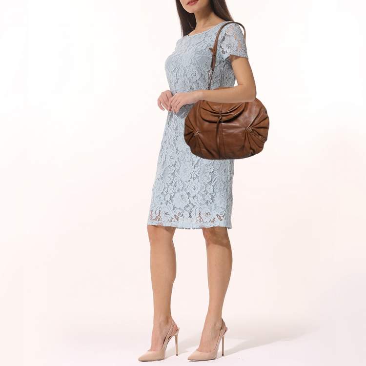 Pre Owned Yves Saint Laurent Brown Leather Pleated Hobo