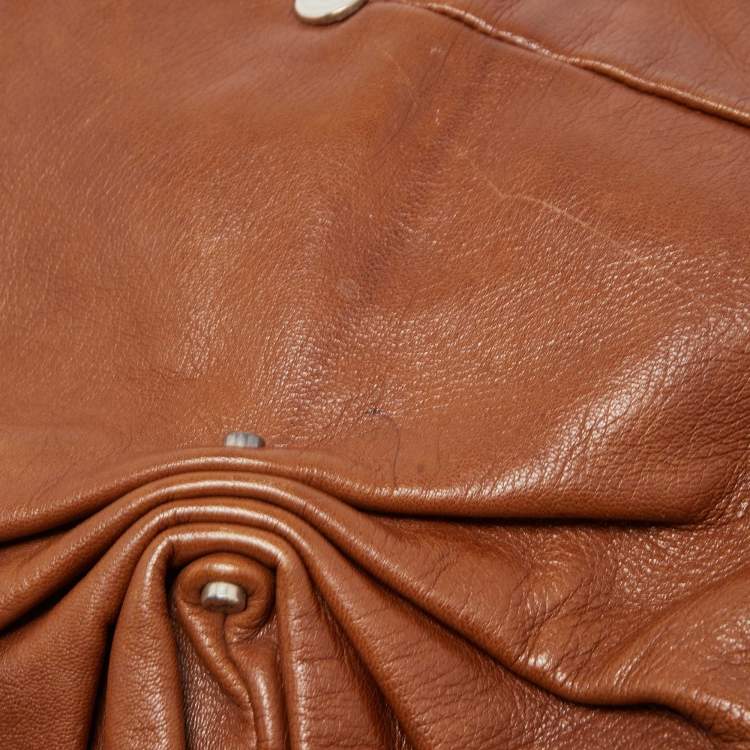 Pre Owned Yves Saint Laurent Brown Leather Pleated Hobo
