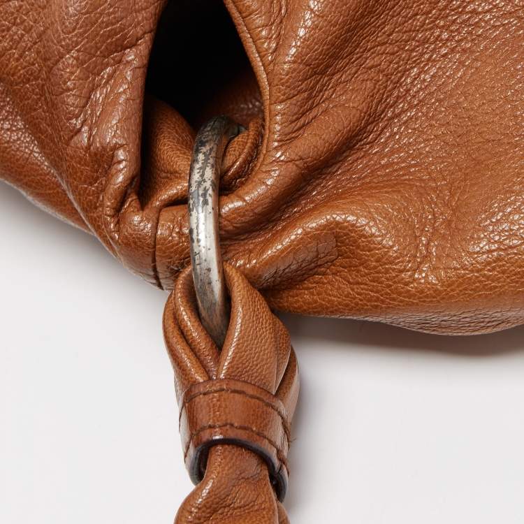 Pre Owned Yves Saint Laurent Brown Leather Pleated Hobo