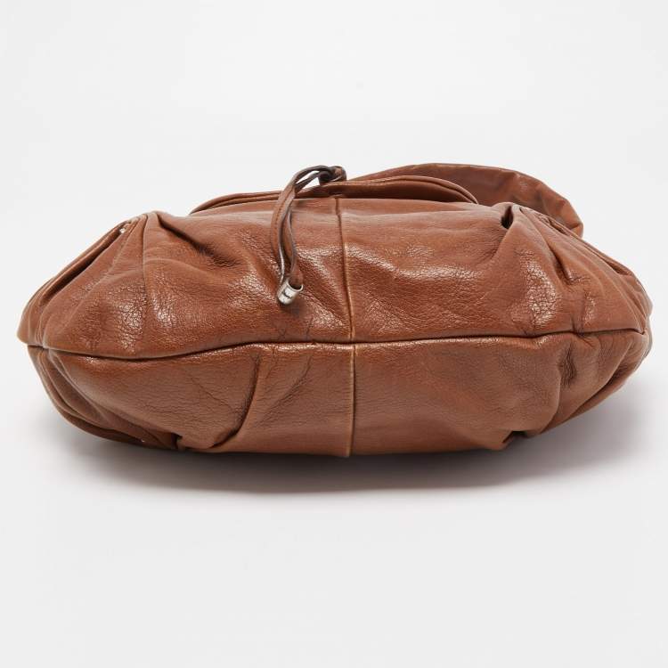 Pre Owned Yves Saint Laurent Brown Leather Pleated Hobo
