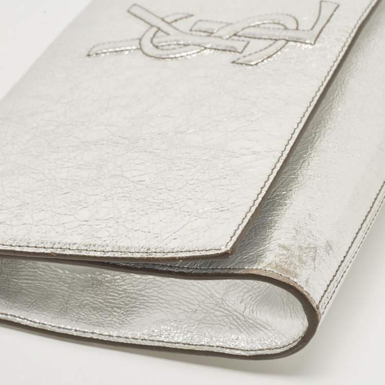 Pre Owned Yves Saint Laurent Silver Leather Belle De Jour Flap Clutch