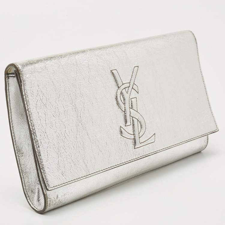 Pre Owned Yves Saint Laurent Silver Leather Belle De Jour Flap Clutch