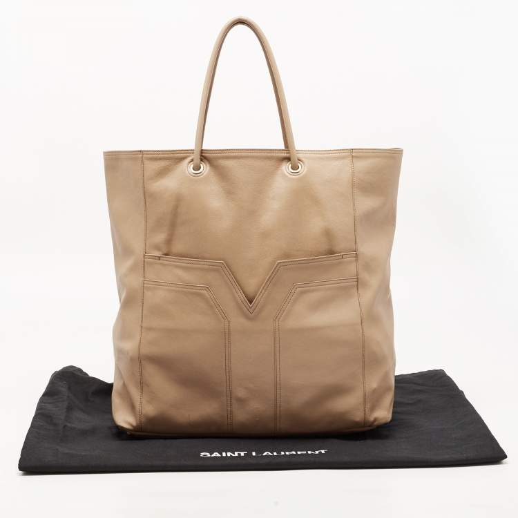 Pre Owned Yves Saint Laurent Beige Leather Lucky Chyc Tote