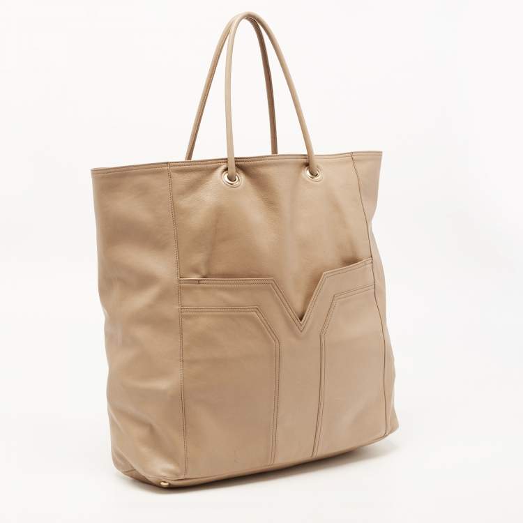 Pre Owned Yves Saint Laurent Beige Leather Lucky Chyc Tote