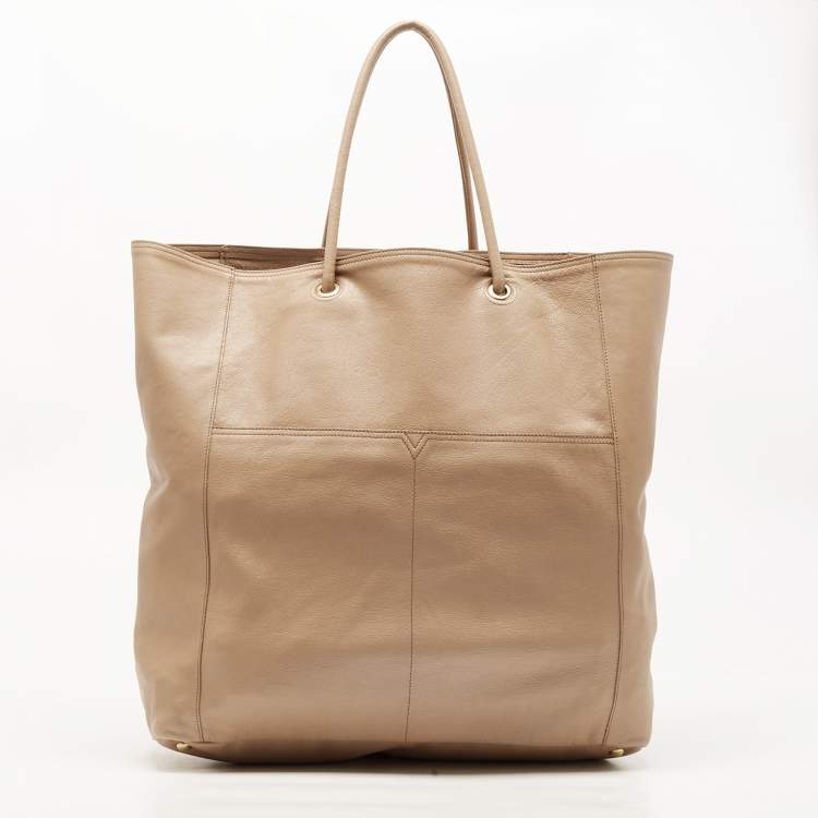 Pre Owned Yves Saint Laurent Beige Leather Lucky Chyc Tote
