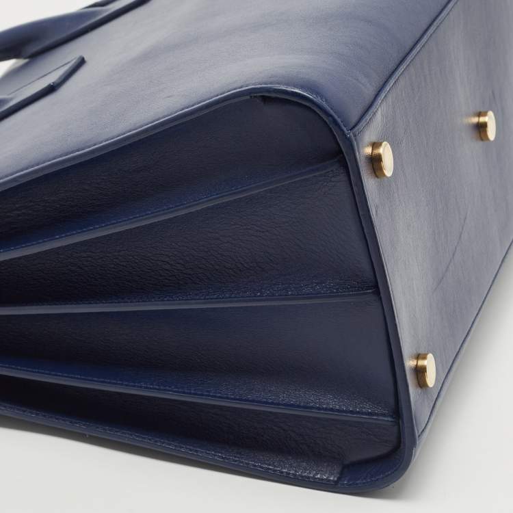 Pre Owned Saint Laurent Navy Blue Leather Medium Sac De Jour Tote