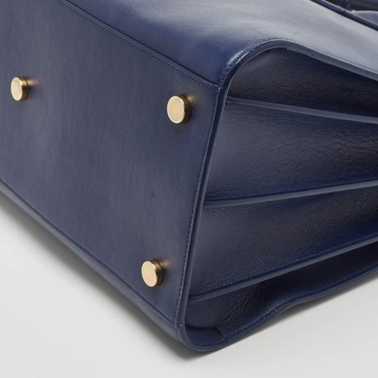 Pre Owned Saint Laurent Navy Blue Leather Medium Sac De Jour Tote