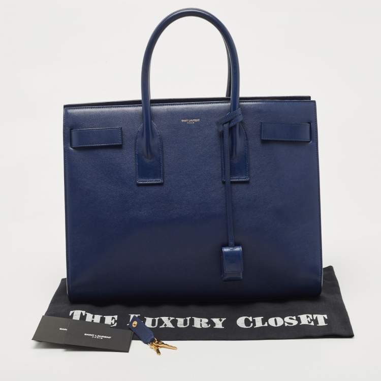 Pre Owned Saint Laurent Navy Blue Leather Medium Sac De Jour Tote