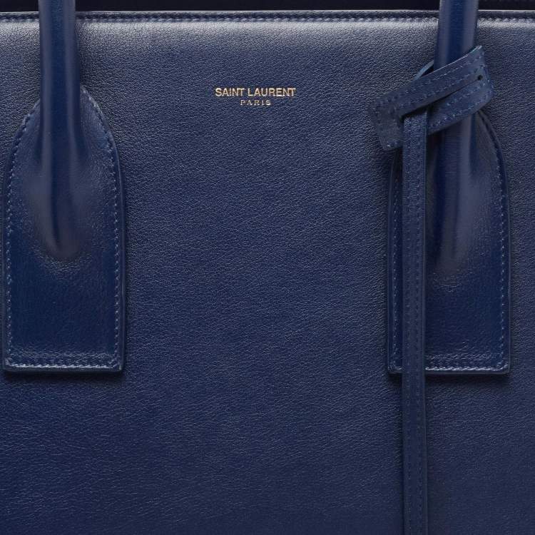 Pre Owned Saint Laurent Navy Blue Leather Medium Sac De Jour Tote