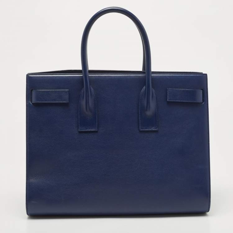 Pre Owned Saint Laurent Navy Blue Leather Medium Sac De Jour Tote