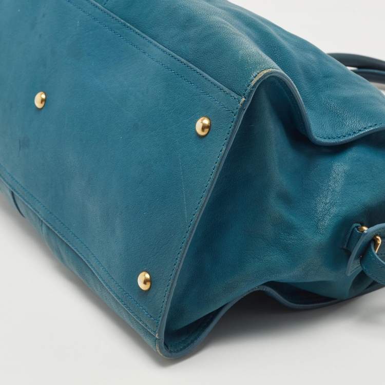 Pre Owned Yves Saint Laurent Teal Green Leather Large Cabas Chyc Tote
