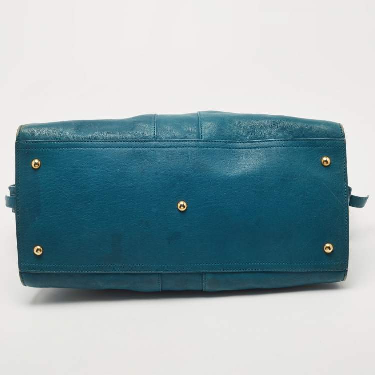 Pre Owned Yves Saint Laurent Teal Green Leather Large Cabas Chyc Tote